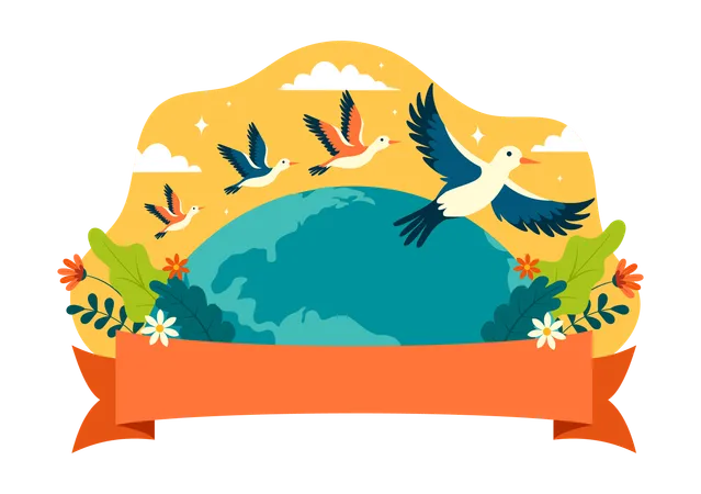 World Migratory Bird Day Vector Illustration With Birds Migrations Groups And Their Habitats For Living Aquatic Ecosystems In Flat Cartoon Background Illustration