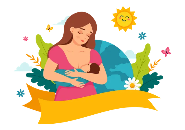 World Breastfeeding Week Vector Illustration Depiction Of Baby Feeding With Mothers Milk In Flat Style Cartoon Background Design Illustration