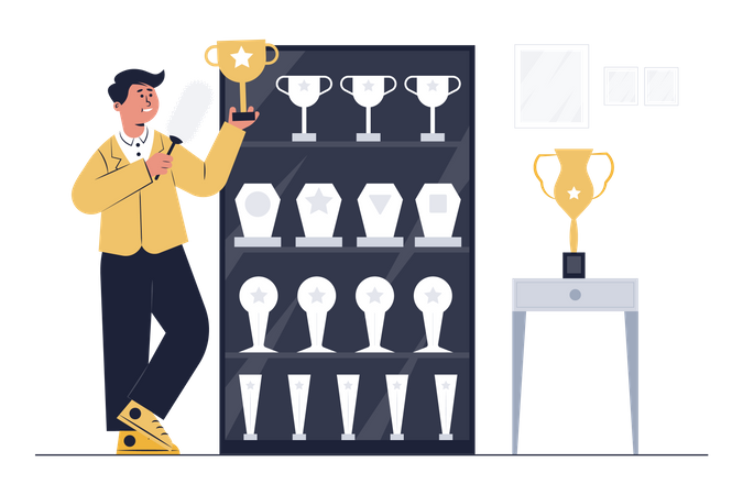 World champion athlete won trophies  Illustration