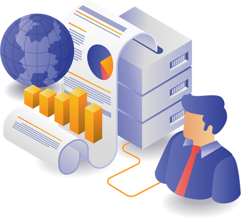 World data analysis server management  Illustration