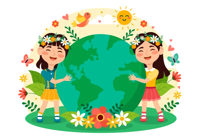 World Earth Day Vector Illustration On April 22 With World Map And Plants Or Trees For Greening Awareness In Environment Flat Cartoon Background Illustration