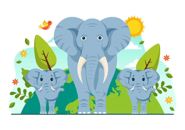 Happy World Elephant Day Vector Illustration On 12 August With Elephants Animals For Salvation Efforts And Conservation In Flat Cartoon Background Illustration