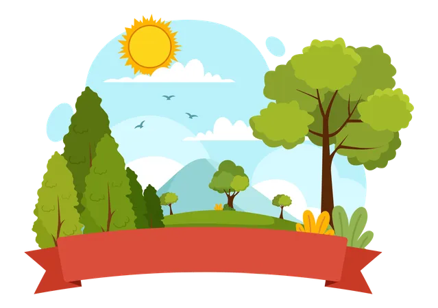 International Forest Day Vector Illustration On 21 March With Plants Trees Green Fields And Various Wildlife To Economic Forestry In Background 일러스트레이션