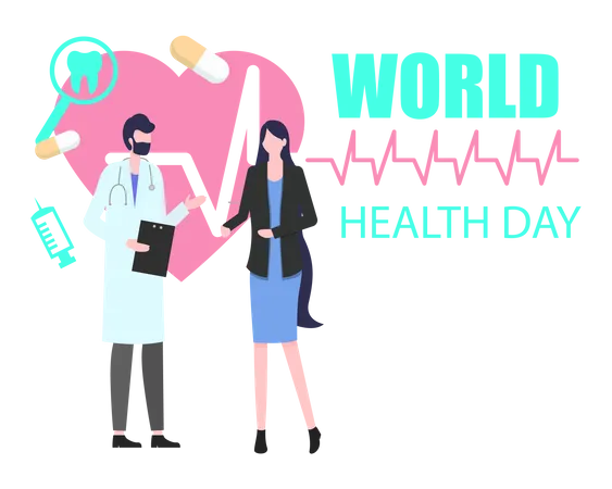 Advertisement Banner Or Poster For World Health Day With A Doctor Or A Business Lady Illustration