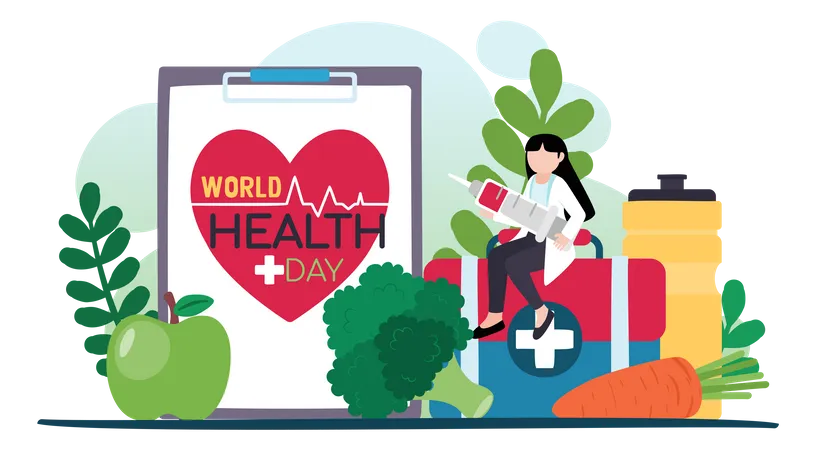 World Health Day Concept Healthcare Health Protection On Global International Event In April Flat Vector Illustration Design イラスト