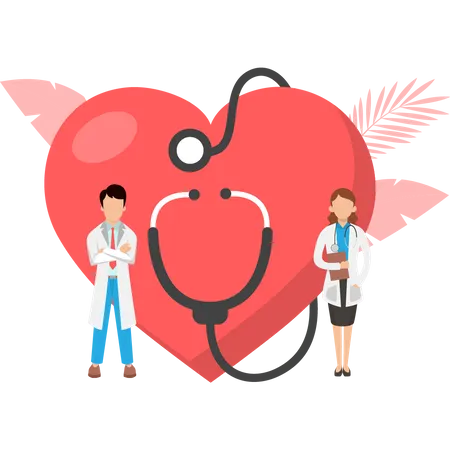 There Are Two Doctors Male Or Female And Heart With Wings Illustration