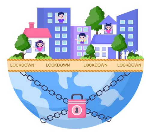 Lockdown To Stop COVID 19 Coronavirus With Cage Or Virus Barrier Tape Over The City In Normal Operation Background Landing Page Illustration Illustration