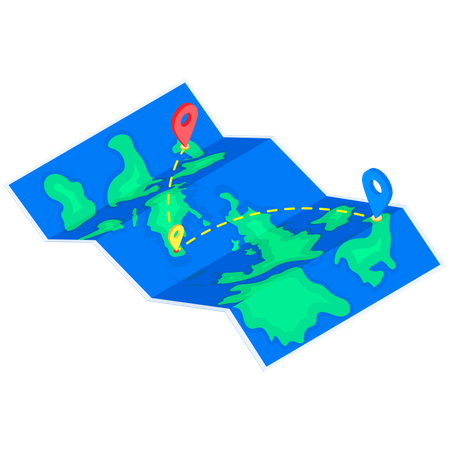 World Map with Pinned Locations  Illustration
