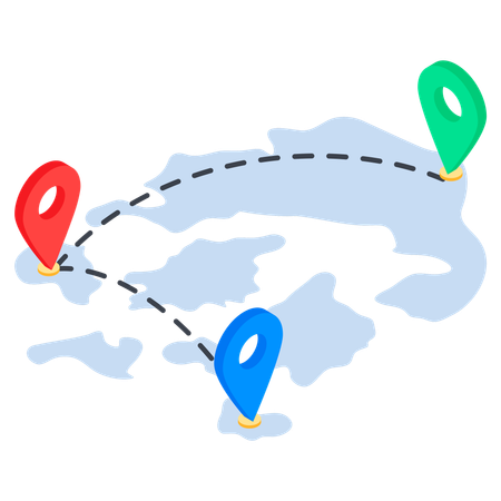 World Map with Route and Location Pins  Illustration