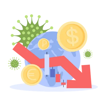 World Market Collapse From Coronavirus Pandemic World Currency Fall Down Due To 2019 N Co V Pandemic Global Impact Flat Design Vector Illustration Illustration