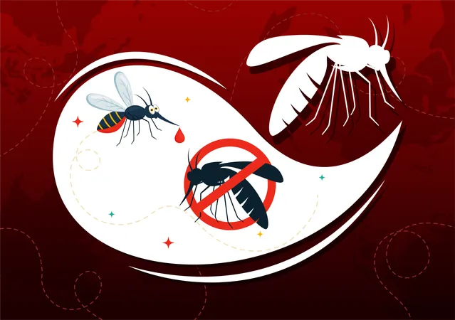 World Mosquito Day Vector Illustration On August 20th Featuring A Midge That Can Cause Dengue Fever And Malaria In A Flat Style Cartoon Background イラスト