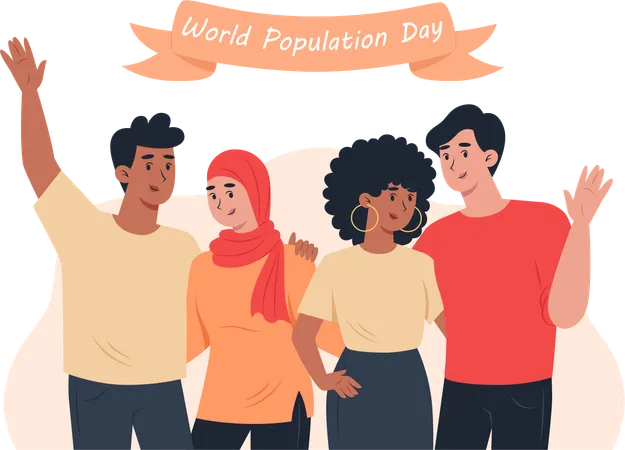 World Population Day People Of Different Nationalities Hug Each Other Illustration