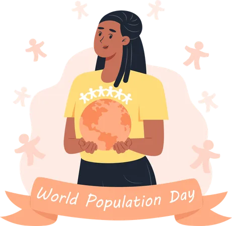 World Population Day Woman Holding Planet Earth In Her Hands Illustration