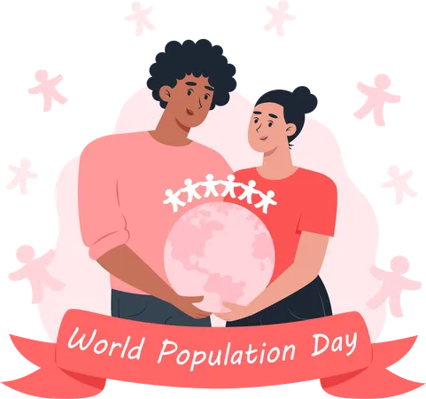 World Population Day Woman And Man Holding Planet Earth In Their Hands Illustration