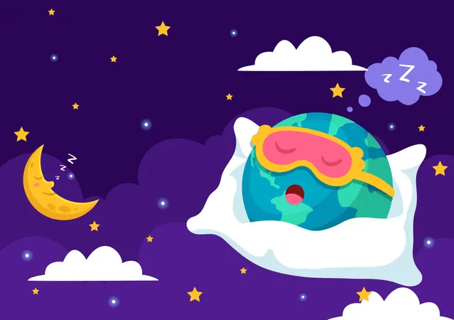 World Sleep Day Vector Illustration On March 15 With People Sleeping Clouds Planet Earth And The Moon In Sky Backgrounds Flat Cartoon Design Illustration