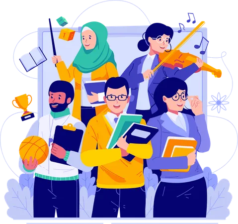 Happy Teachera S Day With A Group Of Teachers From Various Subjects Gathers World Teachers Day Celebration Illustration