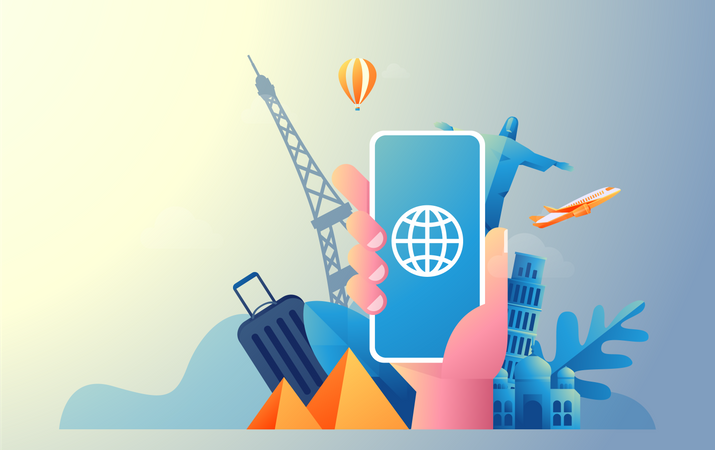 World tour booking on mobile  Illustration