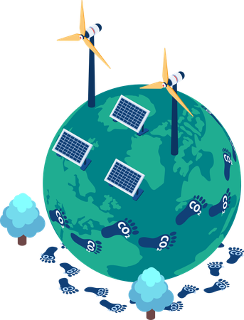 World with Carbon Footprint  Illustration