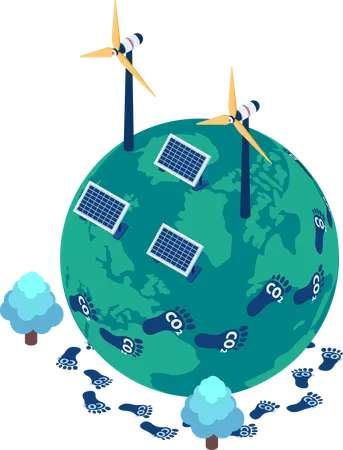 World with Carbon Footprint  Illustration