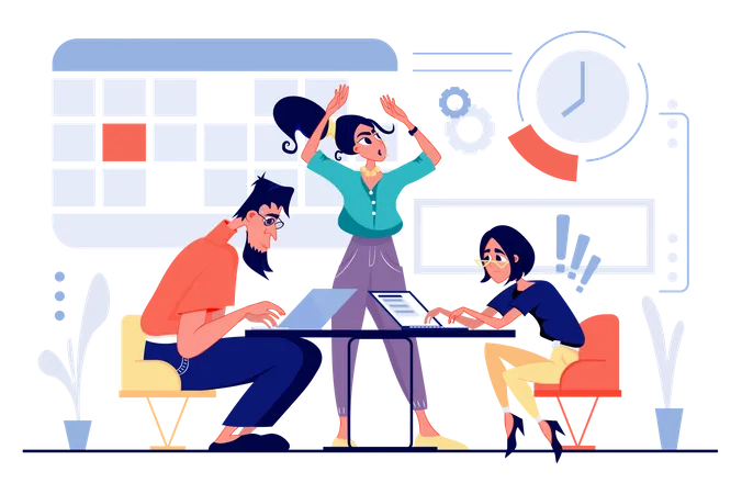 Worried and tired employees working on laptop Illustration