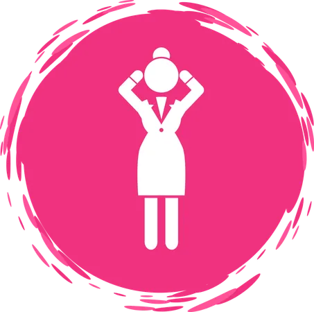 Pink Circle Logo Of Silhouette Businesswoman With Headache Stress Businesslady Overworked Worried Tired Office Worker Holding Hands On Head Suffering From Pain Nervous Female In Office Suit Illustration