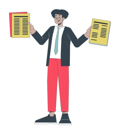 Worried hispanic worker holding paperwork  Illustration