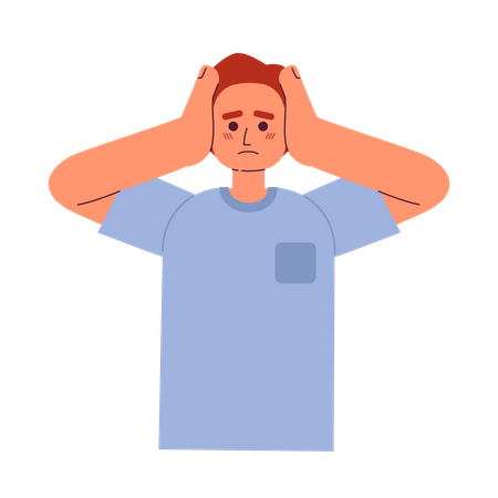 Worried man holding head in hands  Illustration