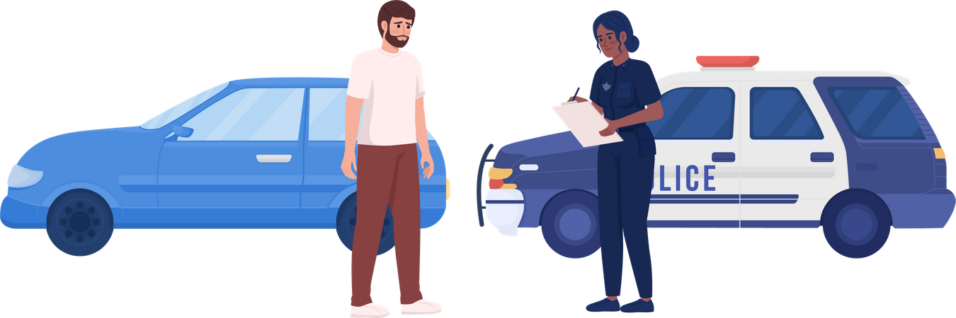 Worried man pulled over by female police officer Illustration
