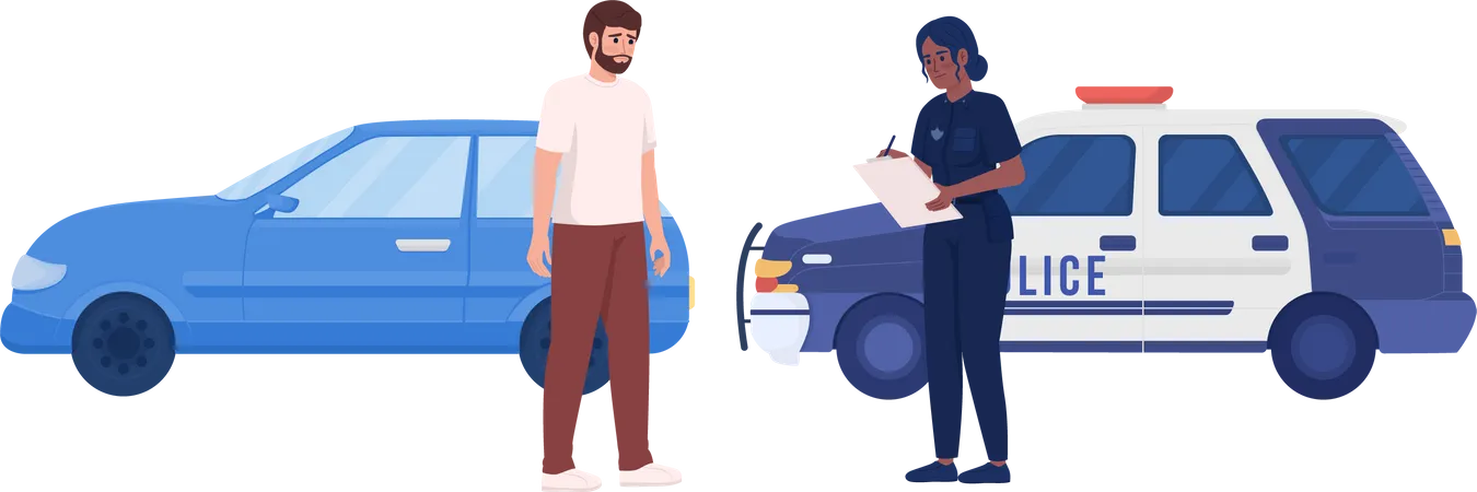 Worried man pulled over by female police officer Illustration