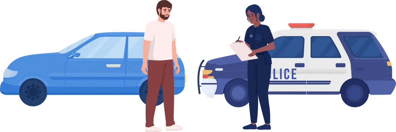 Worried man pulled over by female police officer  Illustration