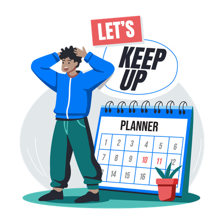 Worried man with planner  Illustration