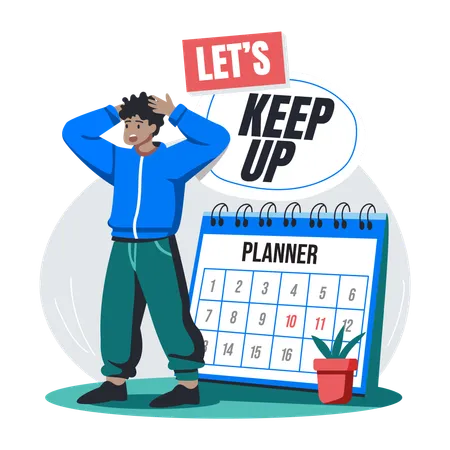 Worried man with planner  Illustration