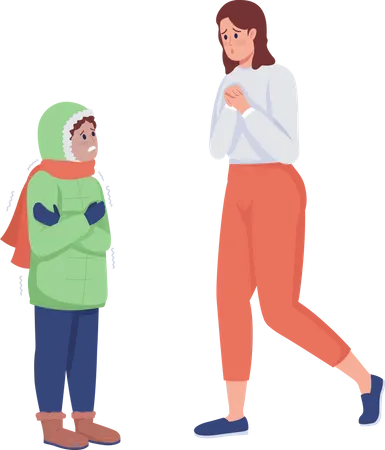 Worried Mom With Kid Semi Flat Color Vector Character Two Figures Full Body People On White Common Situations Isolated Modern Cartoon Style Illustration For Graphic Design And Animation Illustration