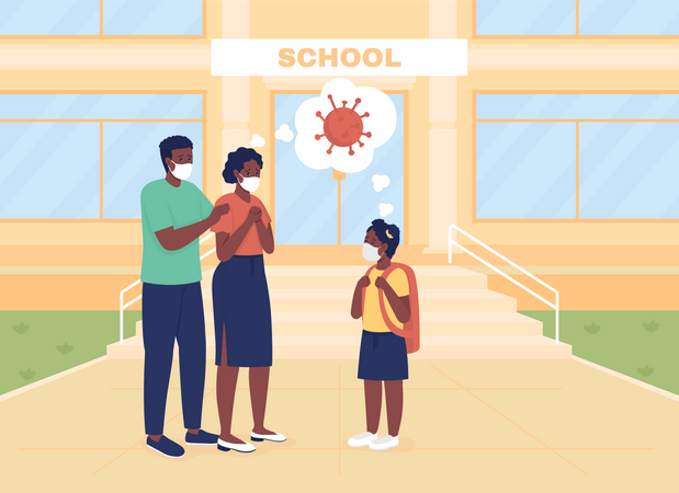 Worried parents leaving kid at school  Illustration