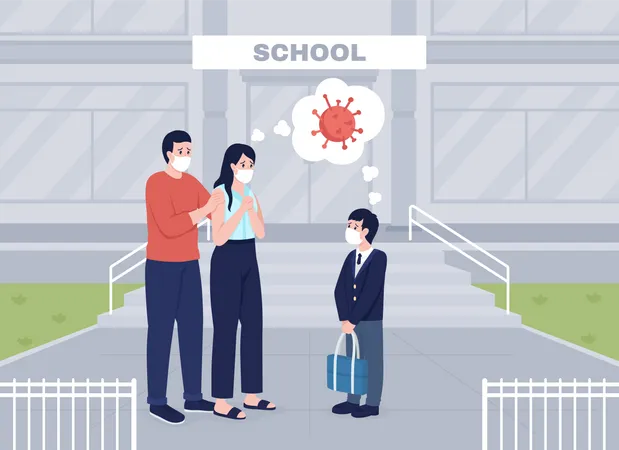 Worried parents leaving kid at school  Illustration