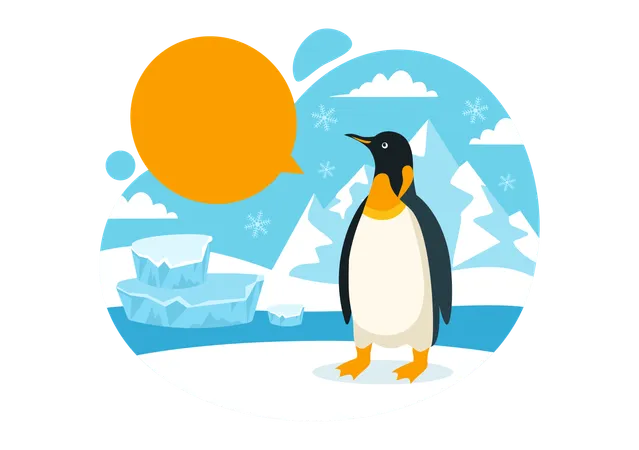 Worried penguin looking at sun  Illustration