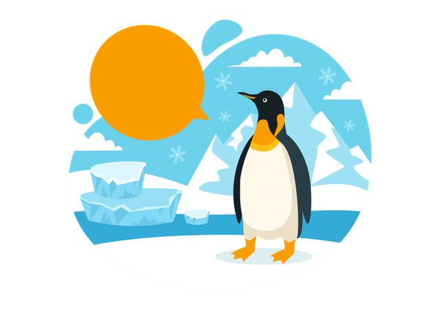 Worried penguin looking at sun  Illustration