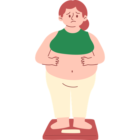 Worried Woman Checking Weight  Illustration