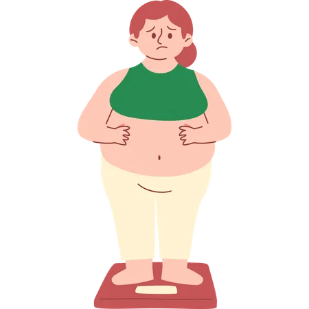 Worried Woman Checking Weight  Illustration