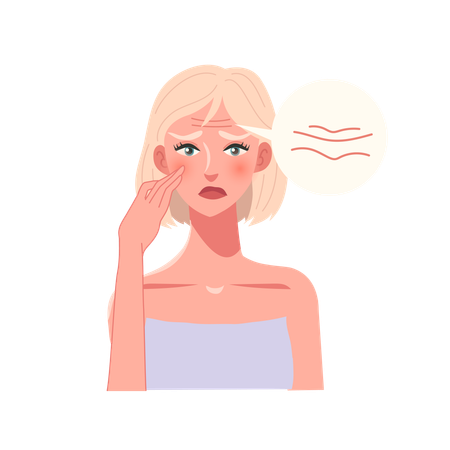 Worried woman Stressed about Forehead Wrinkles  Illustration