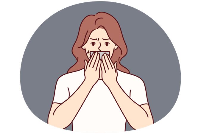 Worried woman with tape on mouth  Illustration