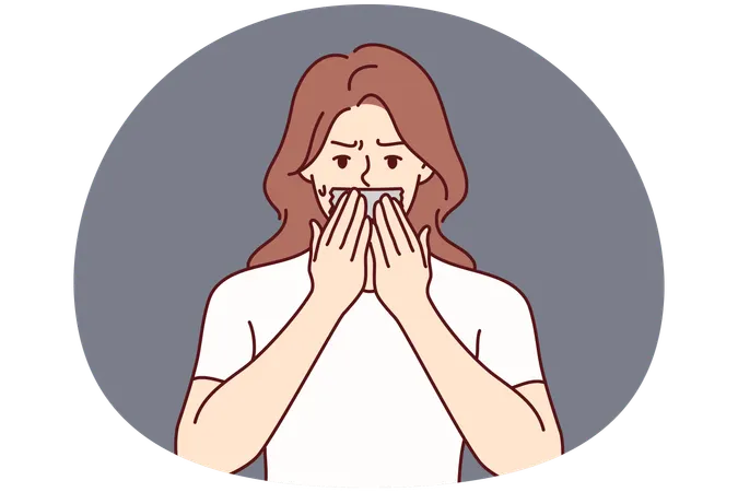 Worried woman with tape on mouth  Illustration