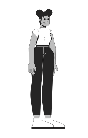 Worried Young Black Woman With Afro Buns  Illustration