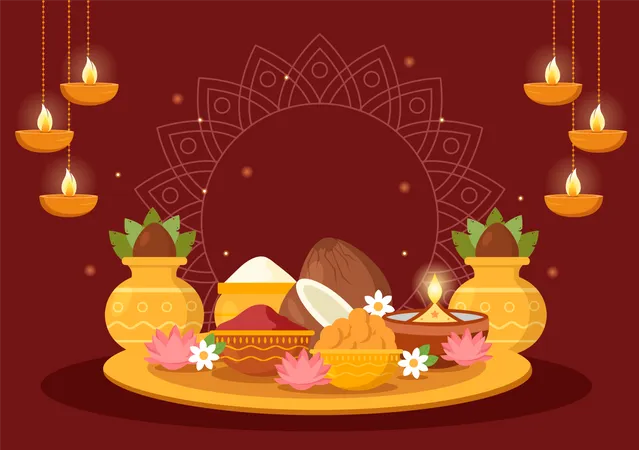 Worship Plate Of Bhai Dooj  Illustration