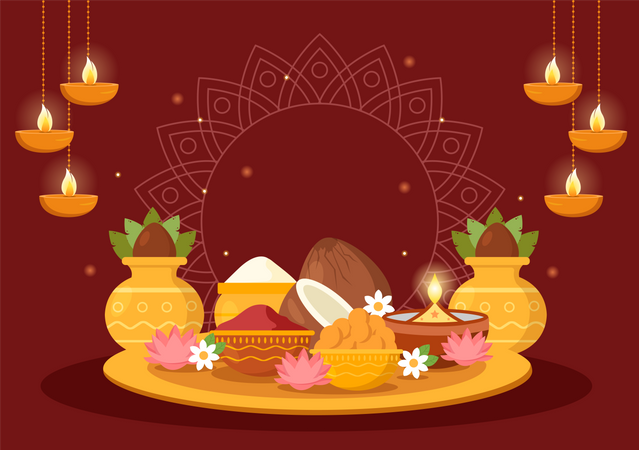 Worship Plate Of Bhai Dooj  イラスト