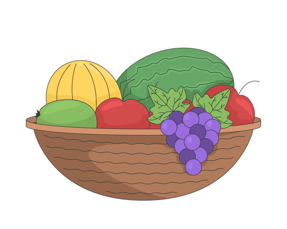 Woven basket brimming assorted fruits  Illustration