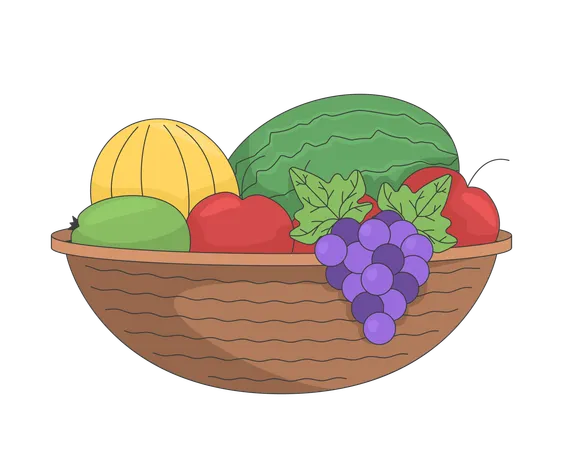 Woven basket brimming assorted fruits  Illustration