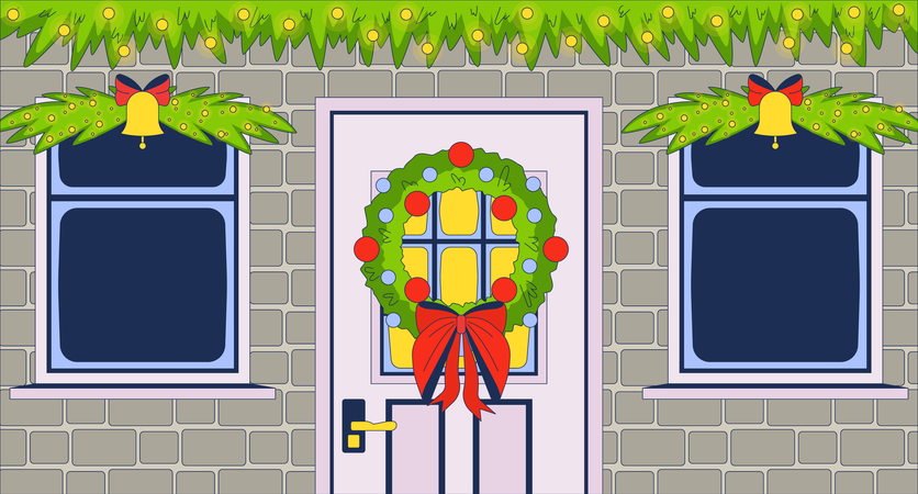 Wreath Christmas front door  Illustration