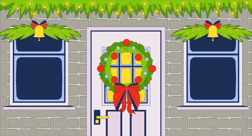 Wreath Christmas front door  Illustration