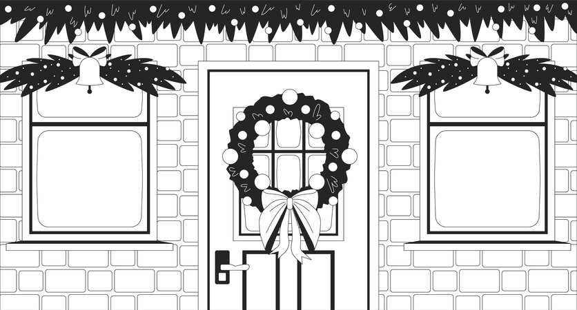 Wreath Christmas front door  Illustration